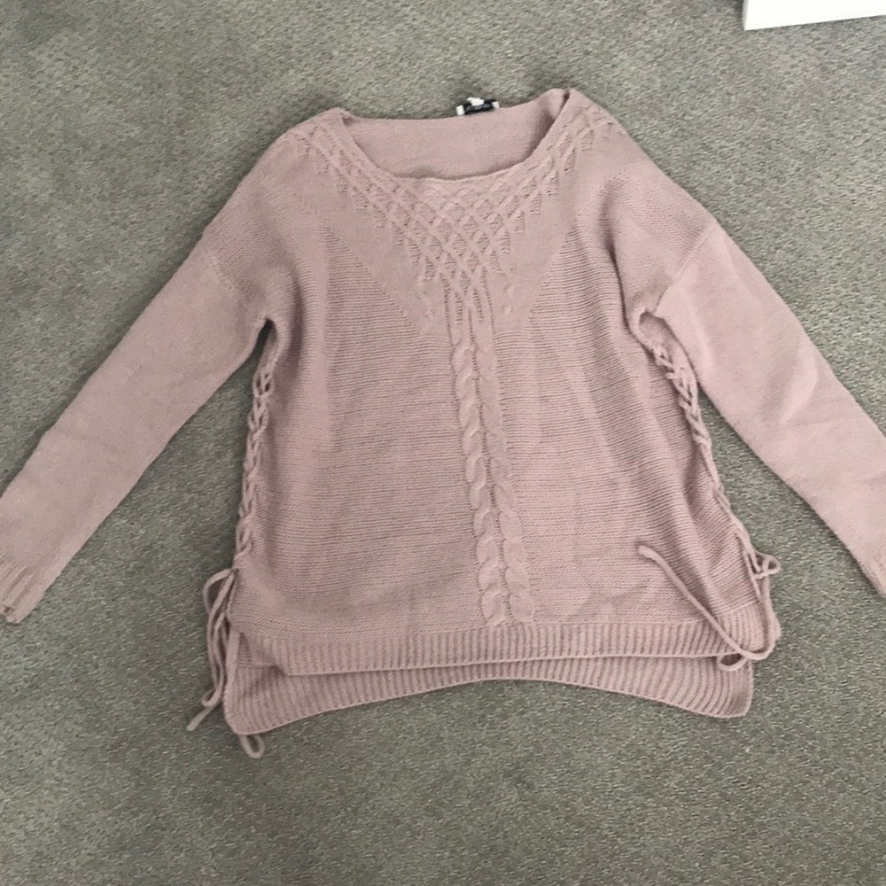 Pink lace up sweater